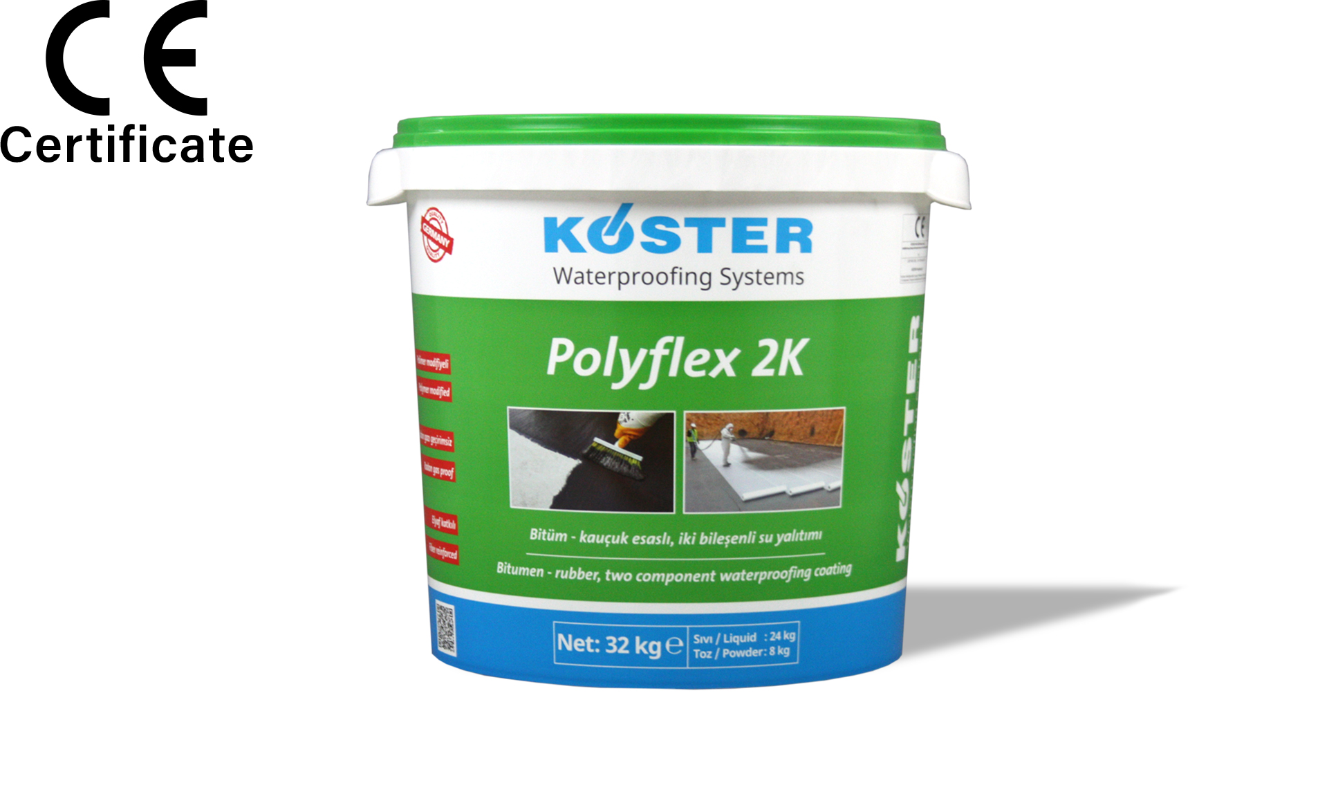  KÖSTER Polyflex 2K – (SET : 32 KG) Kauçuk-Bitüm Esaslı, Iki Komponentli Su Yalıtımı Ürünü